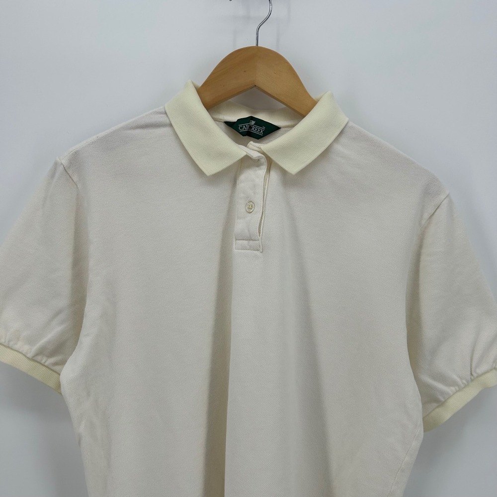 Vintage Cane Creek Polo Shirt Off White Cream Boxy Fit Short Sleeve Small